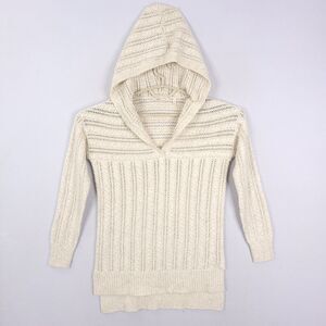 Soft Surroundings Sweater Womens Biege PXS Long Sleeve Hooded Cable Knit Crochet